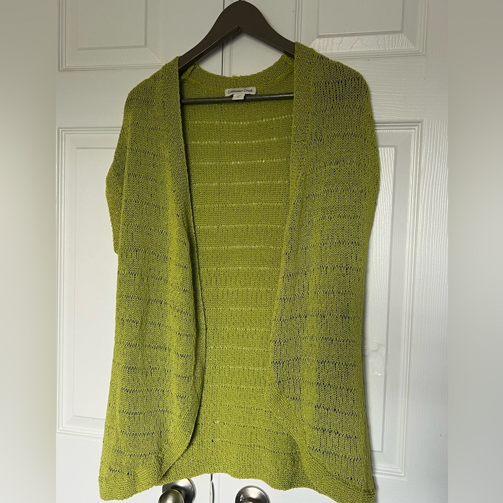 Coldwater Creek Green Cardigan Sweater Size Large Womens Open Front Short Sleeve